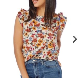 Floral Short Ruffle Slv Woven Top in Cream